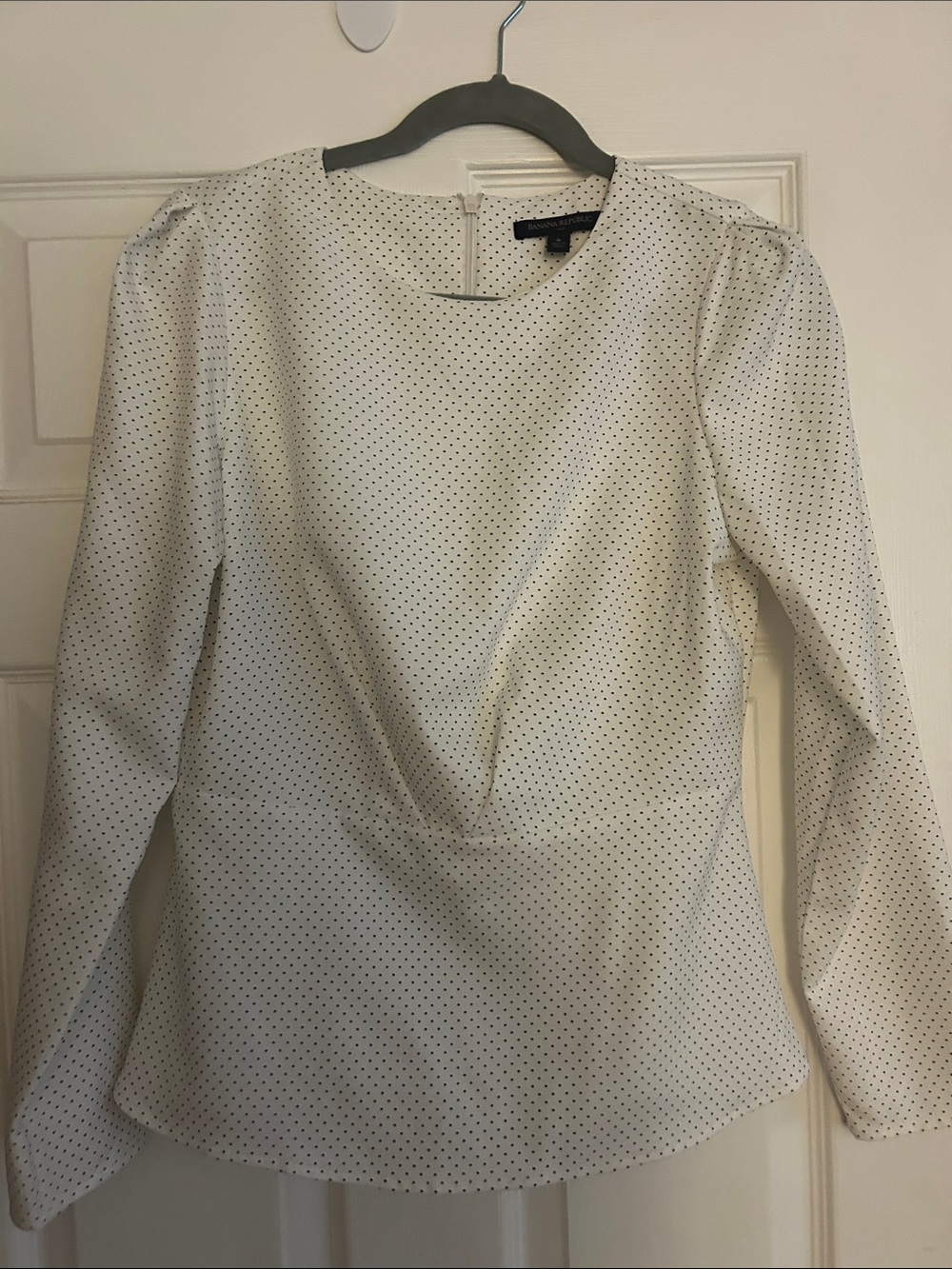 Banana Republic White Blouse with Black Polka Dots